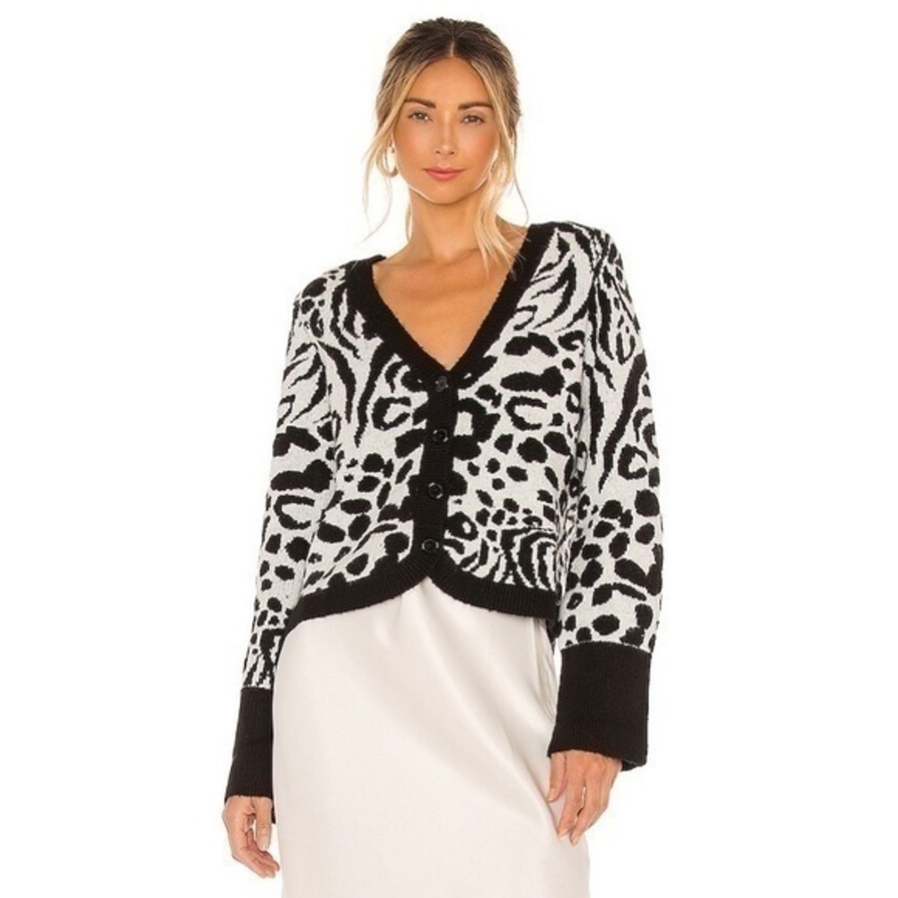 Revolve Lovers + Friends Trina Sweater Cardigan in Snow Leopard